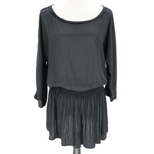Splendid Top Womens Large Black Long Blouse Elastic Waist Scoop Neck Long Sleeve